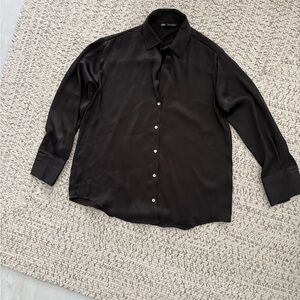 Black Women’s Button Up Shirt in Silk Material